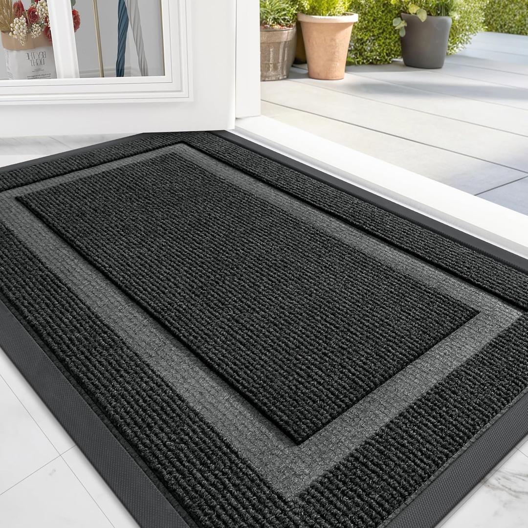 OLANLY Front Door Mat Indoor Outdoor Entrance, Waterproof All-Season, All-Weather Doormat, Sturdy Natural Rubber, Fade Resistant, Low Profile, Easy Clean Patio Porch Entryway Mat, 71x47, Black (71" x 47")