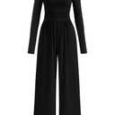 PRETTYGARDEN One Piece Jumpsuits for Women Dressy Casual Long Sleeve Crewneck Wide Leg Romper Overalls Fall Outfits 2026, M
