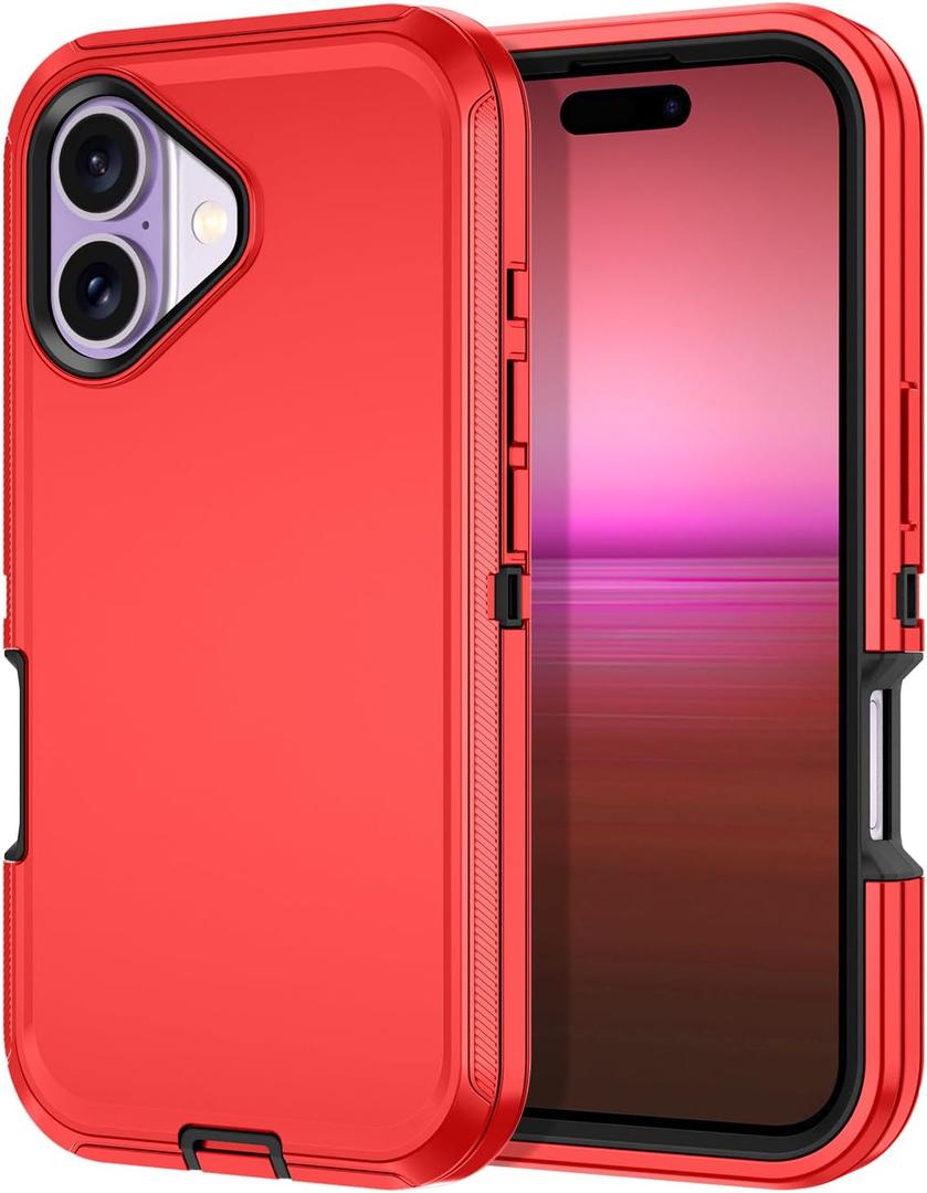 I-HONVA for iPhone 17 Case Shockproof Dust/Drop Proof 3-Layer Full Body Protection [Without Screen Protector] Rugged Heavy Duty Cover Case for Apple iPhone 17 6.3" 2025,Red/Black