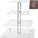 Jusalpha Large 4 Tier Cupcake Stand Square Acrylic Cupcake Tower Stand for Dessert, Pastry, Serving Platter-Candy Bar Party Dcor and Supply(with Rod Feet) (4SF-V2)