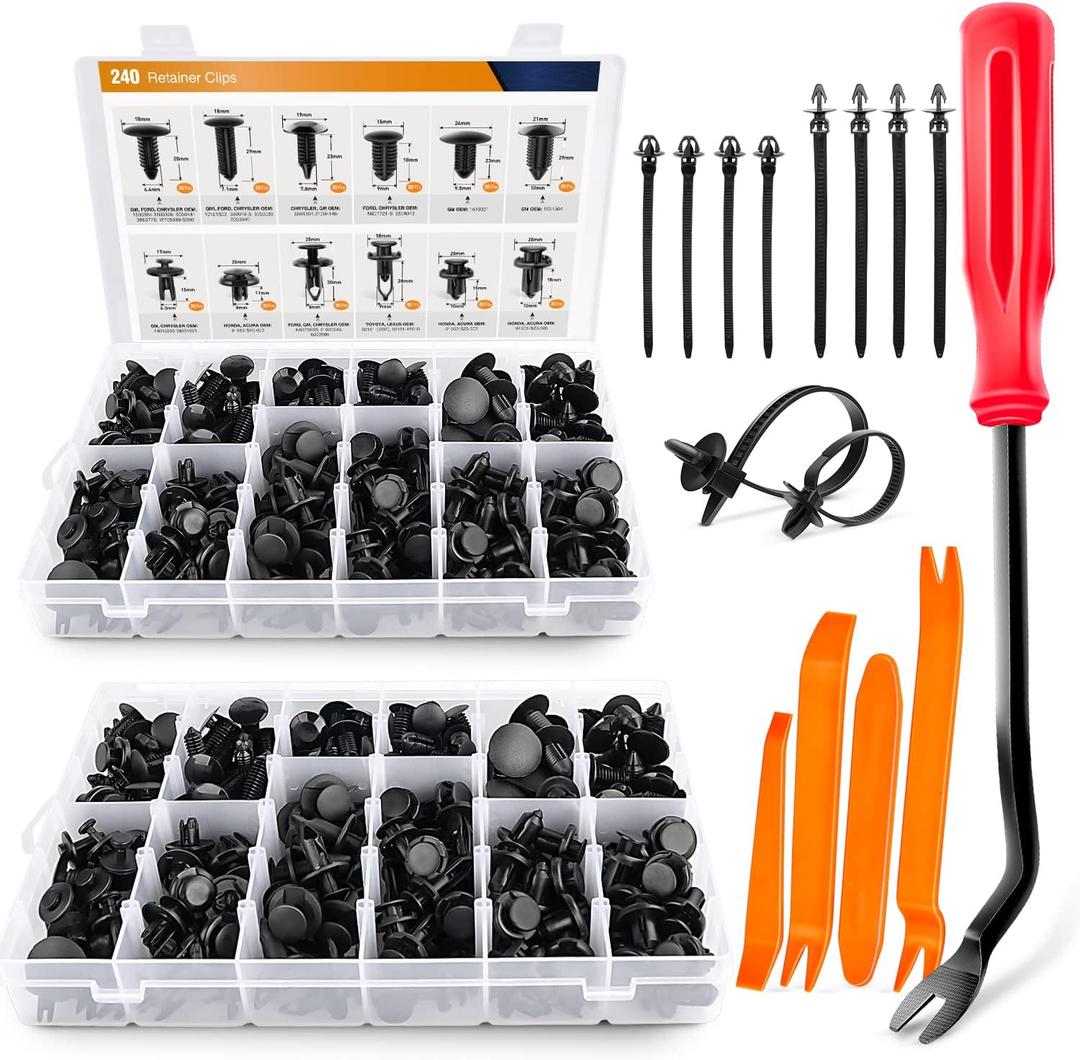 GOOACC 480PCS Bumper Retainer Clips with Fastener Remover Car Plastic Rivets Push Retainer Kit -Door Trim Panel Clips for Toyota GM Ford Honda Acura Chrysler (480Pcs Clips + Remover)