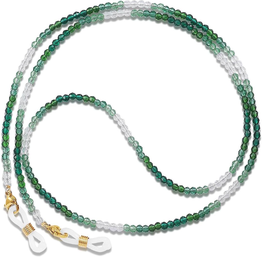 2 x Glasses Chain Green Crystal Beaded Eyeglasses Strap Eye Glasses Holders Around Neck Beaded Eyeglasses Chain for Women Sunglass Chains for Women