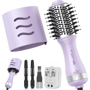 Blow Dryer Brush, Hair Dryer Brush in One, 600W Oval Hot Air Volumizer & Straightener, Anti-Frizz Blowout Styling Brush, Dual Voltage 110240V Travel (2 Inch) Purple