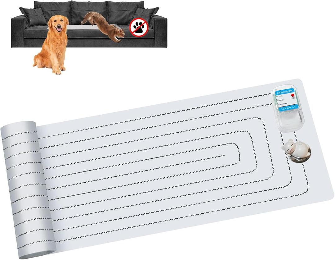 SEERWAY Scat Pet Shock Mat with Tester, Shock Pads for Dogs and Cats Training Indoor, Electric Repellent Mat Keeps Pets Off Couch, Sofa, Counter Top, 3 Training Modes, Battery Operated