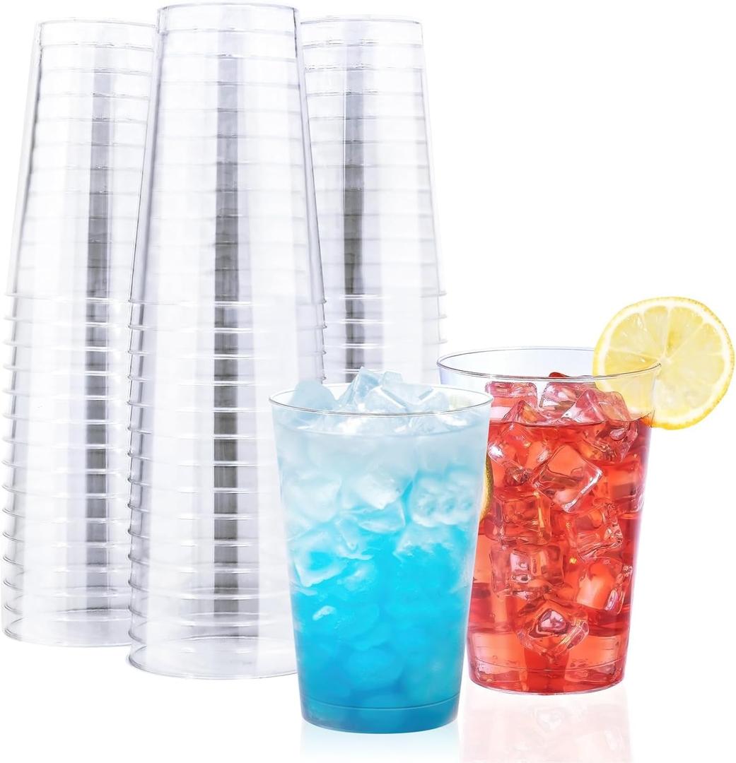 BYSNOW 100 Pack 12 oz Clear Plastic Cups, Disposable Wine Cups for Cocktail Party, Polystyrene Hard Plastic Cup with Higher Heat Resistance(12oz 100count)