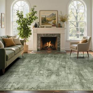 9x12 Ft Extra Large Washable Area Rugs for Living Room, Soft Non-Slip Modern Abstract Pattern Carpet for Bedroom Indoor Floor Nursery Home Decor (Green)