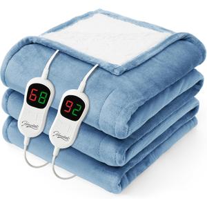 Homemate Heated Electric Blanket Queen Size - 84"x90" Heating Bed Blanket Throw with 10 Heating Levels 8 Hours Auto Off Fast Heating Over-Heat Protection Ultra Soft Flannel ETL Certified, Blue