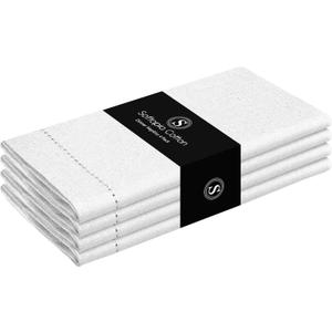 White Cloth Dinner Napkins, 18”X18”, Set of 4 Decorative Hemstitch Napkin, Washable & Reusable Dining Napkins for Holiday, Thanksgiving, Wedding, Formal Events, Baby Shower, Christmas