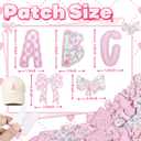NICEVINYL Self-Adhesive Letter Patches for Backpacks: 62Pcs Pink Letters Fabric Stickers Patches for Bags - Cute Bows Patch Stick on Clothing Jackets Jeans Backpacks Hats DIY Accessories, 2.2inch