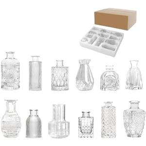 Retro Glass Vase, Flower Arrangement Medieval Small Vase Set, 9 pieces