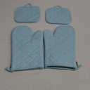 Oven Mitts and Pot Holders 4 pcs Set, High Heat Resistant 500 Degree Extra Thicken Long Kitchen Cotton Oven Glove for Cooking (12 Inch, Blue)