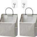2 Pack Wall Hanging Storage Bag, Hanging Organizer Bag with Sticky Hook, Wall Organizer for Dormitory Bathroom Bedroom Kitchen (Grey)
