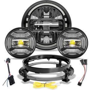 SPL 1000% Bright 7 inch Motorcycle LED Headlight with Halo DRL 4.5" Fog Passing Lights DOT Kit Compatible with Road King Electra Glide Street Glide Heritage Softail Ultra Classic Fat Boy Tri, Black