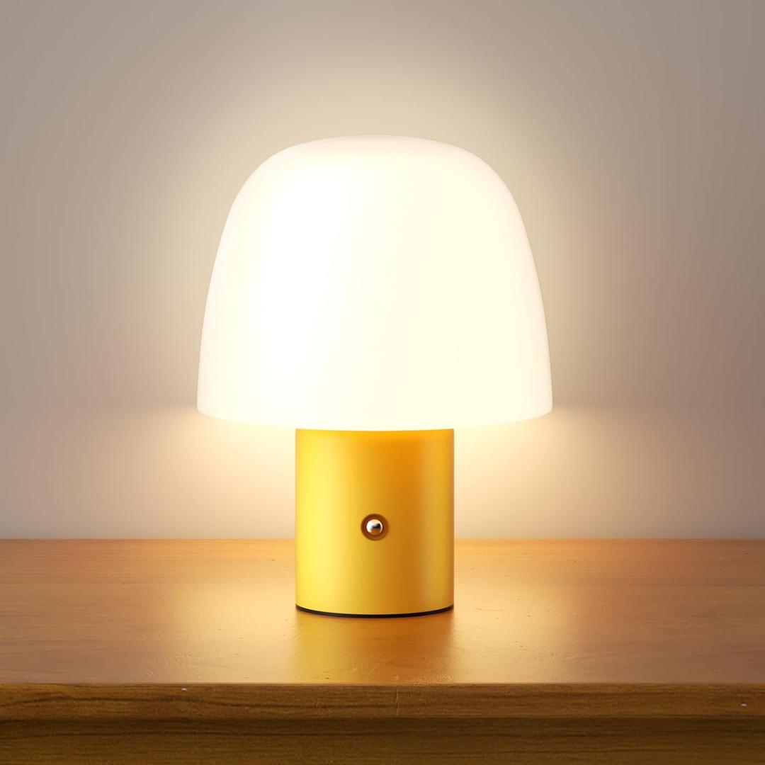CHLORANTHUS Portable LED Table Lamp, Cordless Desk Lamp Rechargeable, 3-Color Touch Stepless Dimming Night Light for Bedroom/Children's Room/Terrace/Dining Room/Cafe (Yellow)
