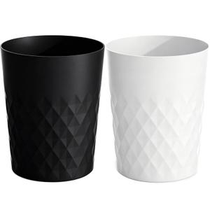 Small Bathroom Trash Can 2 Pack 1.8 Gallon Garbage Can Waste Basket Recycling Bin for Dorms Bedrooms Offices Kitchens, Black White
