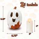 Halloween Decorations - 9.45" H Resin Ghost Pumpkin with Flameless Candle for Indoor Outdoor - Cute Spooky Decoration Centerpieces Halloween Decor for Tables Porch Yard Home Front Door Mantel
