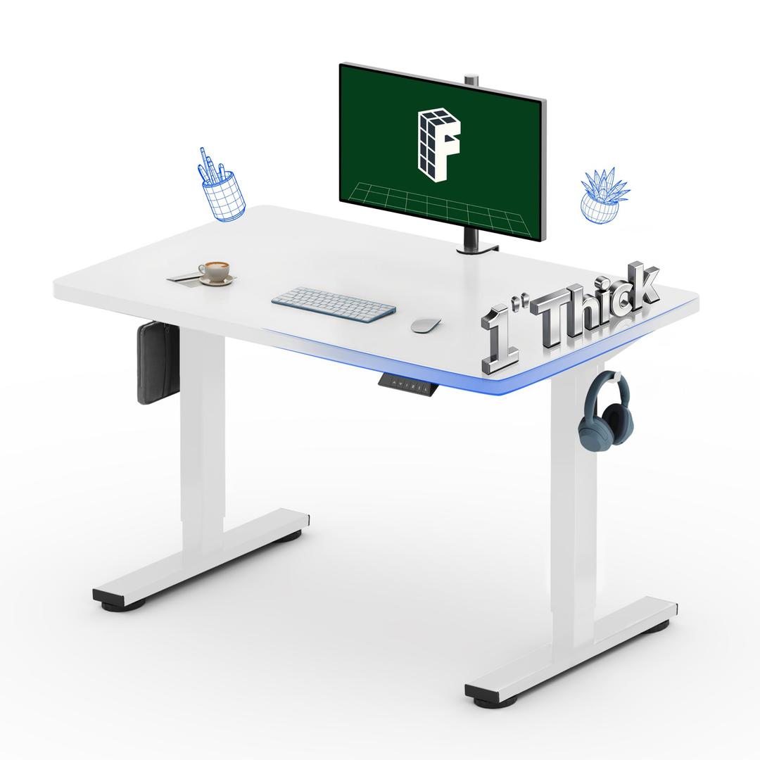 40"x24" Electric Standing Desk, WhiteOne-Piece Desktop, 1" Thick Top, Height Adjustable, Stable Steel Frame, Home Office & Multi-Monitor Setup
