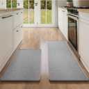 Kitchen Mat Kitchen Rugs Sets of 2 PCS Non Slip Washable, Linen-Like 0.3" Thick Cushioned Absorbent Kitchen Mats for Floor, Mild Anti-Fatigue Sink Laundry Standing Mat, Gray 17"x30"+17"x47"