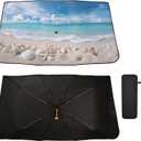 Umbrella Car Windshield Sunshade,Beach Starfish Seashell Reflective Sun Visor Shade,Foldable,Protect Interior & Keep Cool,Suitable Most Vehicles,55" x 27.5"