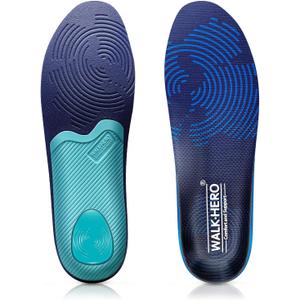 WalkHero Plantar Fasciitis Insoles - Medium Arch Support Inserts for Men & Women with Comfort Cushion | Orthotic Inserts to Relieve Foot Pain and Provide Shock Absorption (Blue) Mens 6-6 1/2