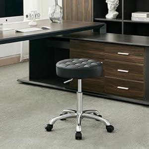 FIRAVOE Work Stools with Wheels (300lbs Capacity) (Sturdy Aluminum Base) Black Leather Salon Stools (Black)