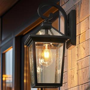 zeyu 18 Inch Outside Light Fixture, Exterior Wall Lighting Fixture for House Porch, Die-Cast Aluminum with Seeded Glass, Black Finish, ZX58MB BK (Large - 1 Pack)