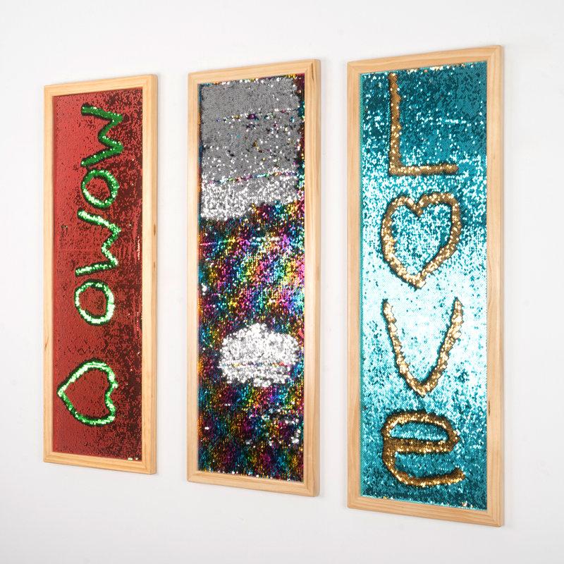 3-Piece Sensory Sequin Wall Panel with Solid Wood Frame – Interactive Dual-Color Flip Sequins for Home, Playroom, and Creative Spaces