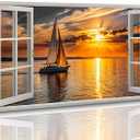Nautical Wall Art - Large Beach Pictures Sailboat Wall Art Canvas Prints Seascape Living Room Wall Decor Coastal Wall Art Ocean Sunset Themed Wall Art Landscape Bedroom Decoration Stretched 30x60inch