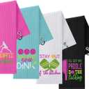 Hosuly 4 Pieces Funny Dinkball Towels 16" x 24" Microfiber Fabric Waffle Pattern Athletic Towels with Carabiner Clip Embroidered for Dinkball Lovers Men Women(Women,Elegant) (Woman)