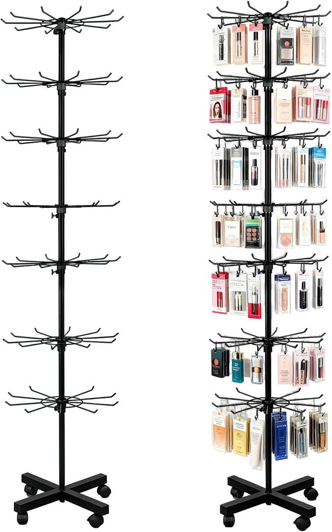 RCZSCBK 7Tier Rotating Display Rack, 360° HeavyDuty Spinning Merchandiser for Retail Stores & Showrooms, Movable Floor Gondola for Clothing, Shoes & Accessories