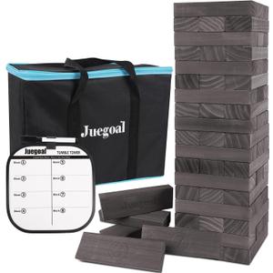 Juegoal 54 Piece Giant Tumble Tower Grey for Adult Kids Family, Wooden Block Stacking Game with Gameboard & Canvas Bag, Outdoor Games for Backyard Lawn Party Playing, 6.9 x 6.9 x 24 Inches,X-Large