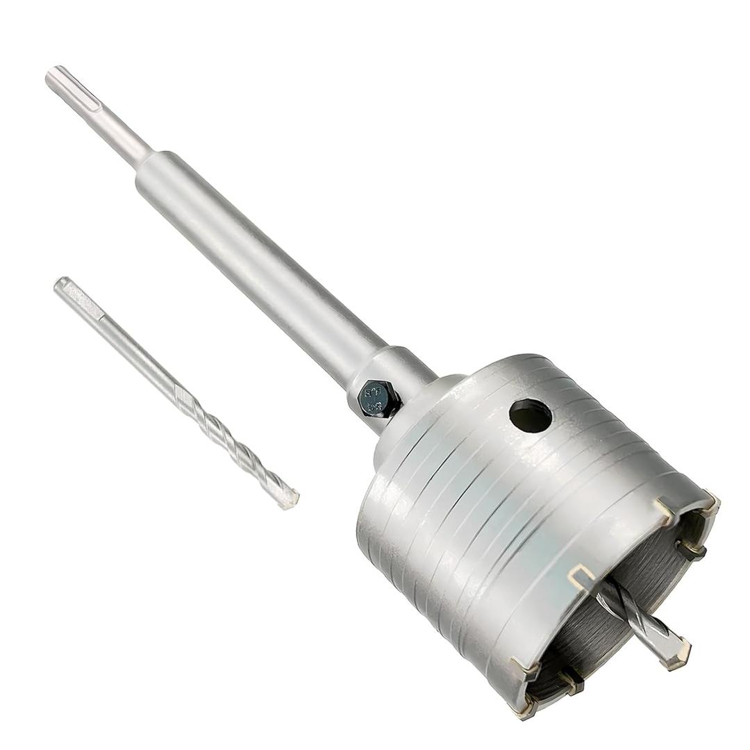 3" Concrete Hole Saw, 75mm Tungsten Steel Core Bit for Cinder Block, Brick, Rock, Plank Walls for Pipes or mini Split Lines, with SDS Plus Shank and 2 Center Positioning Drill Bits.