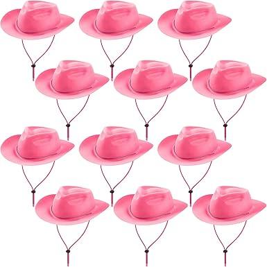 Hicarer 12 Pieces Disposable Plastic Cowboy Hat Set for Party Felt Wide Brimmed Western Cowgirl Hat for Men Women