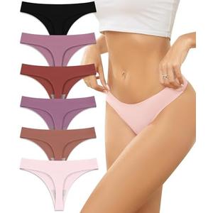 Riozz Womens Breathable Seamless Thong Panties No Show thongs Workout Thongs Women Comfortable Thong Underwear Sexy 6 Pack, XL