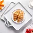 Square Serving Trays with Handles Melamine White 12.5x12.5 Inch Spill Proof Kitchen Eating Trays Set of 2 for Cafeteria Cafe Food Appeizer Dessert Snack Dinner Lunch Breakfast,TR14-02