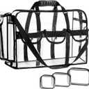 Sanwuta Large Clear Duffle Bag 20 x 12 x 7 Inches See Through Makeup Tote Bag with Pockets and 3 Small Cosmetic Pouch Transparent Toiletry Organizer Waterproof for Travel Work Artist Gym Sport Event