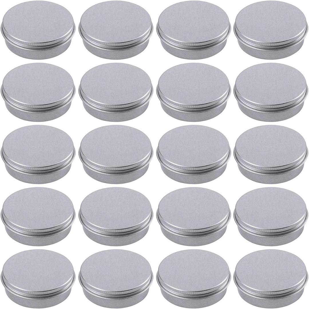 2 Ounce Aluminum Tin Jar Refillable Containers 60 ml Aluminum Screw Lid Round Tin Container Bottle for Cosmetic,Lip Balm, Cream, 24 Pack (Silver)