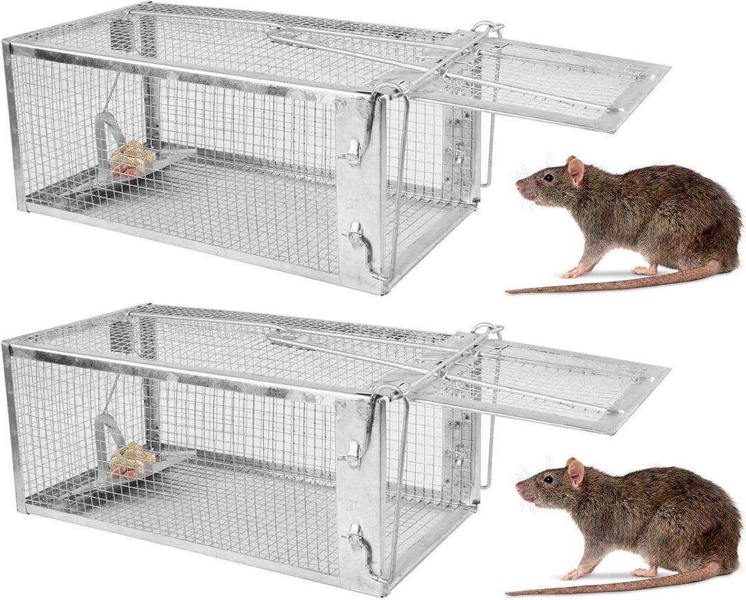 TeqHome Humane Rat Trap, 2 Pack Small 1-Door Live Chipmunk Trap That Work for Indoor and Outdoor, Easy to Catch and Release Live Animal Traps Mouse Cage Traps Reusable for Rodents Mice Voles Hamsters