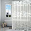 Shower Curtain Liner, 4G PEVA Shower Liner, Plastic Waterproof Shower Curtains, with Grommet Holes and 3 Magnetic Weights(White Flower)