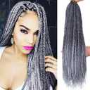 Xtrend 8 Packs 18 Inch Box Braids Crochet Hair 144 Strands Pre-looped Medium Bohemian Braids Hair Black Grey Synthetic Braiding Hair Extension for Women (1BGrey#)