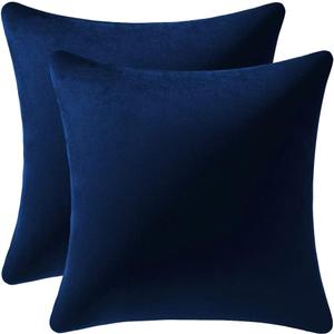 Couch Pillow Cases 18x18 Navy: 2 Pack Cozy Soft Velvet Square Throw Pillow Covers for Farmhouse Home Decor
