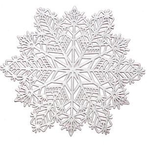 Wintop 15"×13.5" Pressed Vinyl Metallic Placemats for Dining Table Decoration, Set of 6, Snowflake Silver
