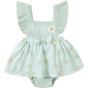 Valcatch Baby Girl Romper Clothes First Birthday Outfit Newborn Infant Ruffle Sleeveless Summer One-Piece Bodysuit Jumpsuit (Green)