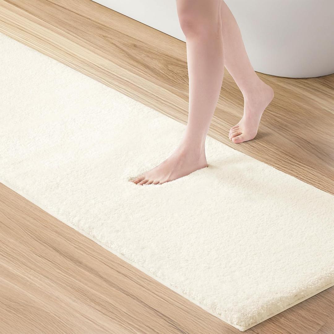 Madison Park Marshmallow Bathroom Rug Non Slip, Luxrurious Plush Bath Mat, Absorbent, Quick Dry, Spa Design Bath Room Dcor, 2'x6', Cream