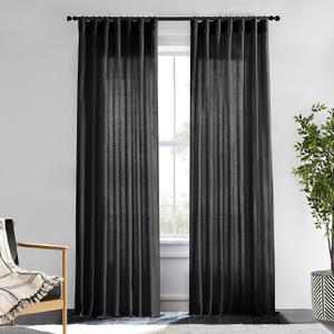 XTMYI Black Curtains 96 Inches Long for Bedroom 2 Panels Linen Sheer Lace Farmhouse Boho Gothic Curtain Drapes for Living Room Home Decor XTMYI Black Curtains 96 Inches Long for Bedroom 2 Panels Linen Sheer Lace Farmhouse Boho Gothic Curtain Drapes for Living Room Home Decor