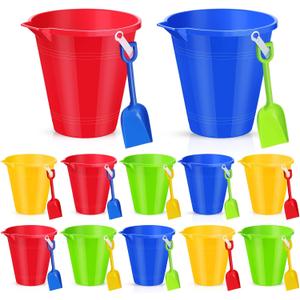 Didaey 12 Set Beach Sand Buckets and Shovels Set Includes 9 Inch Large Sand Buckets and Shovels Beach Pails Toys for Kids for Summer Theme Party Favors Summer Game (4 Colors), Buckets: 9 inches, Shovels: 7.5 x 2.5 inches