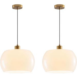 Hanging Pendant Light 2 Pack Milk Glass Pendant Lights Kitchen Island Gold Adjustable Mid Century Modern Hanging Lamps for Dining Room Foyer Entryway, Easy to Install