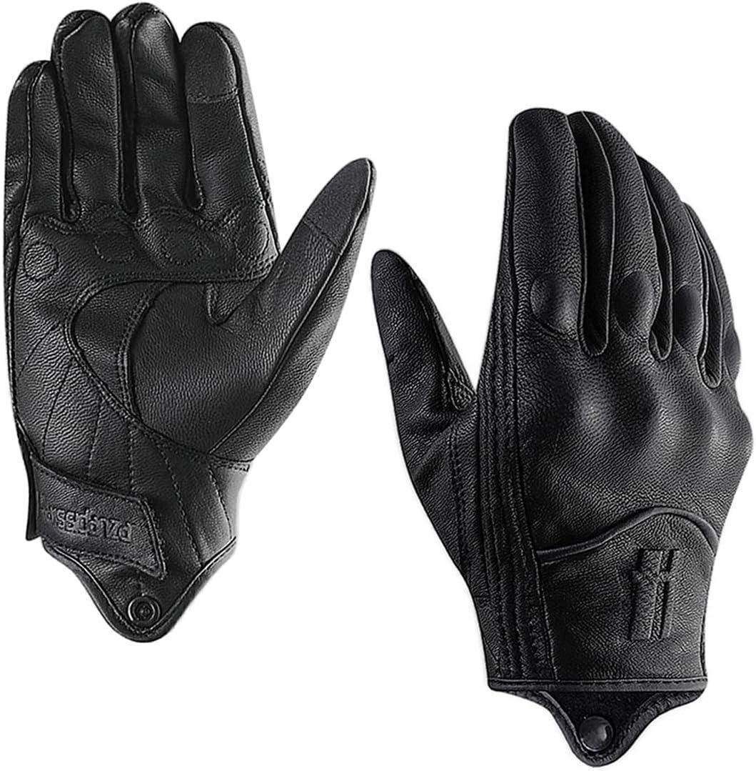 Harssidanzar Leather Motorcycle Gloves,Womens Motorcycle Riding Gloves Driving Glove for Women,Motorbike Powersports Gloves Touchscreen GL016,Black, Size S