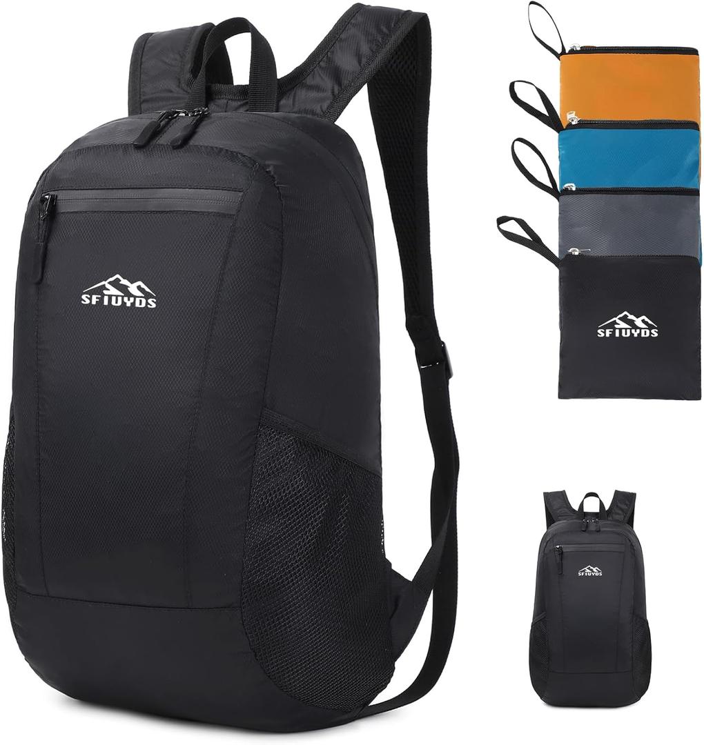 Lightweight Hiking Backpack Small,Waterproof Hiking Daypack,Foldable Backpack for Travel,Ultralight Daypack(Nylon, Black)
