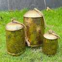 Metal Harmony Bells Set of 3, Shabby Chic Cow Bells for Crafts, Vintage Rustic Christmas Hanging Bells for Door, Brass Christmas Ornaments Decorative Cowbell On Jute Rope, 9, 7, 5H (Gold)